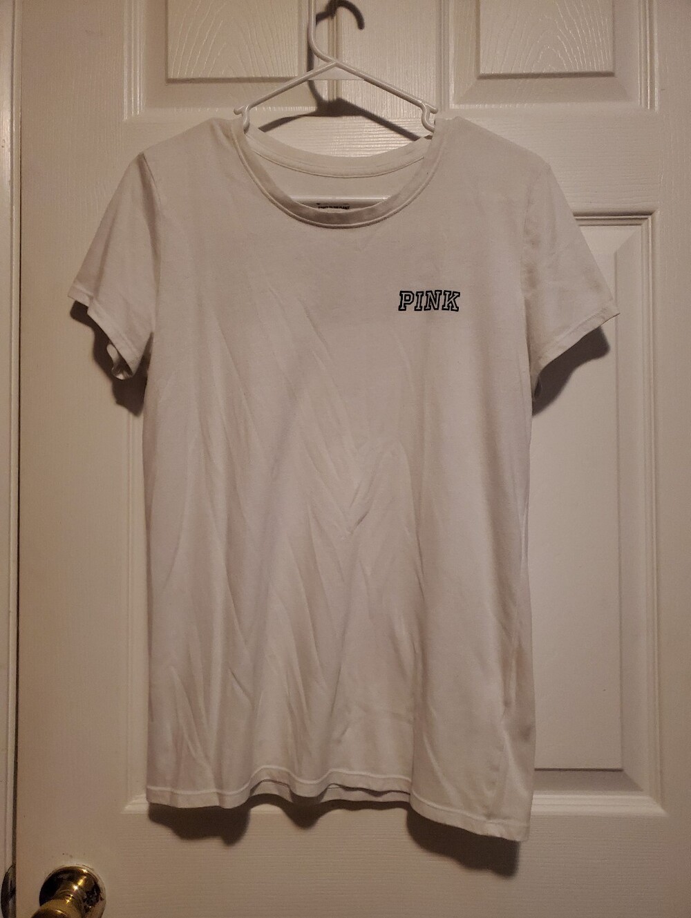 PINK White Crewneck Tee with Black Logo